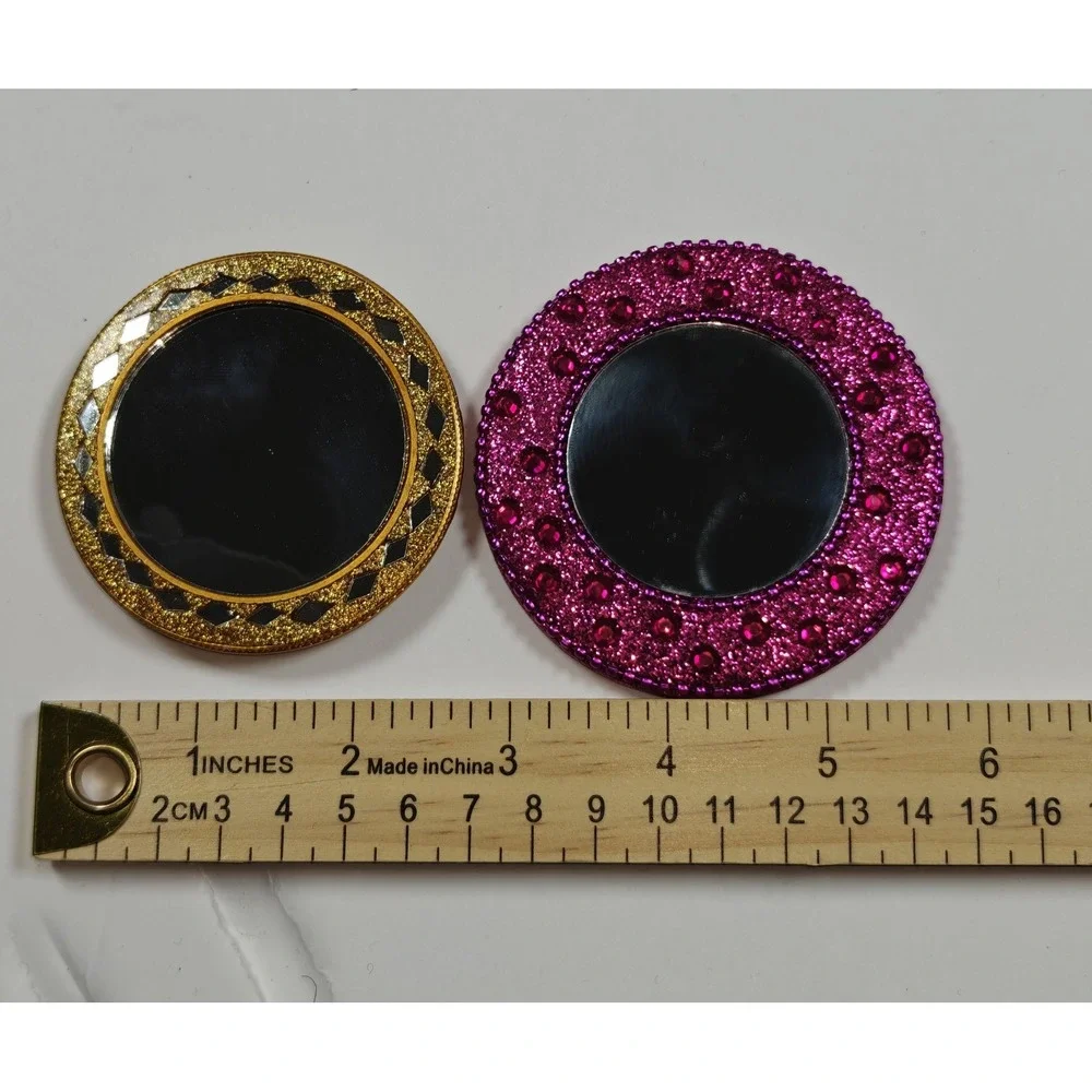 Vintage Twos Company Hand Held Gold Tone Compact Mirror Diamond Set Of Two